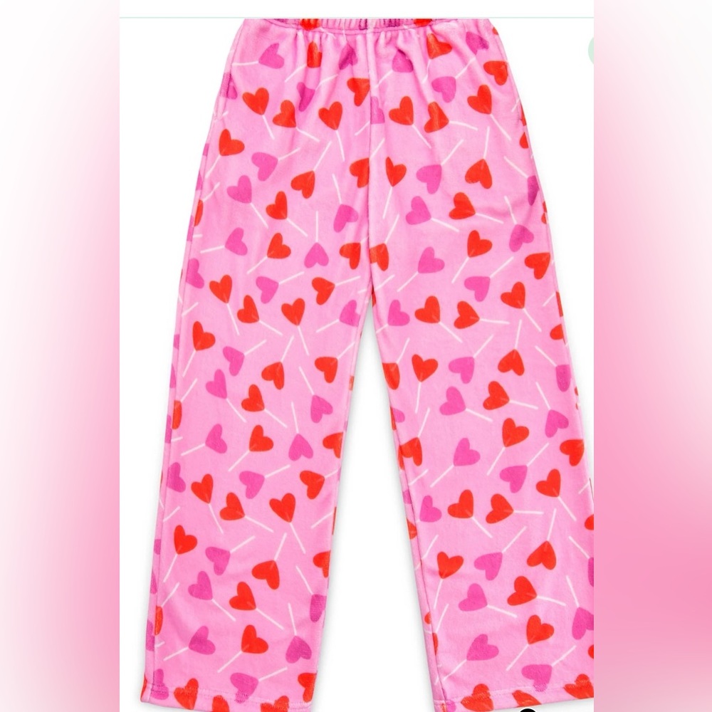 IScream Pink and Red Heart Kids Fuzzy Pajama Pants